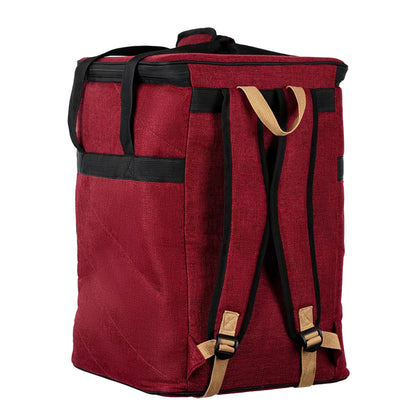 OGBCJ-BX, housse cajon Ortega Premium sac à dos, toile de coton rembourrée (10 mm) avec inserts en cuir suédé, Bordeaux
