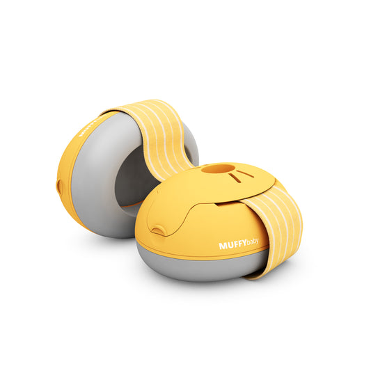 MUFFY Baby, casque auditif pour les tout-petits (de 3 à 36 mois), deux coques détachées, atténuation 23 dB, pochette, jaune