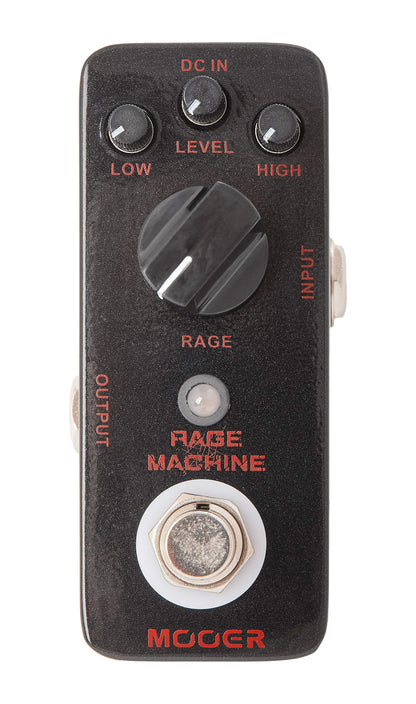 Pédale RAGE MACHINE, distorsion polyvalente style heavy metal, boîtier métal, true bypass, noir