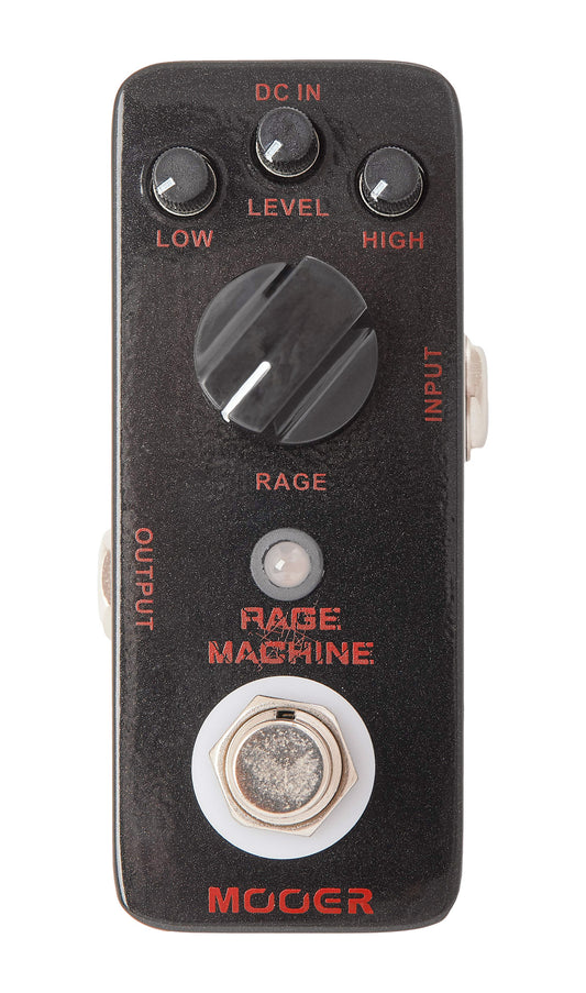 Pédale RAGE MACHINE, distorsion polyvalente style heavy metal, boîtier métal, true bypass, noir