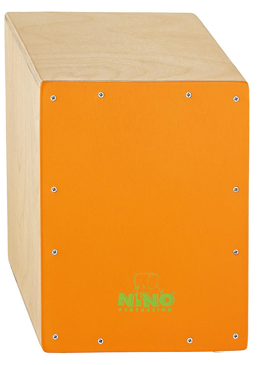 Cajon 13" en bouleau, timbre interne, coins supérieurs ajustables, dimensions: 33x24.7x24 cm, poids: 2.27 kg, naturel et orange
