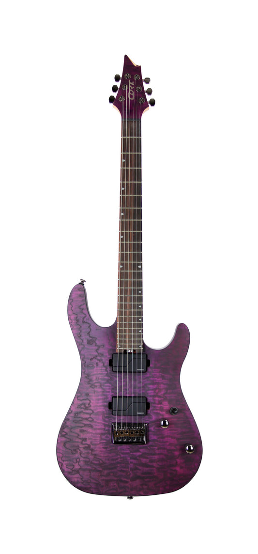 KX500 ETCHED, 6 cordes, corps acajou, table frêne sablée, touche ébène, 2 micros doubles Fishman Fluence, violet foncé sablé