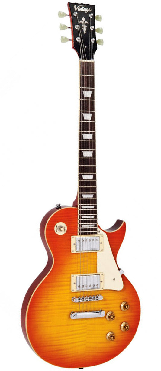Vintage V100HB Electric Guitar, Flame Honeyburst